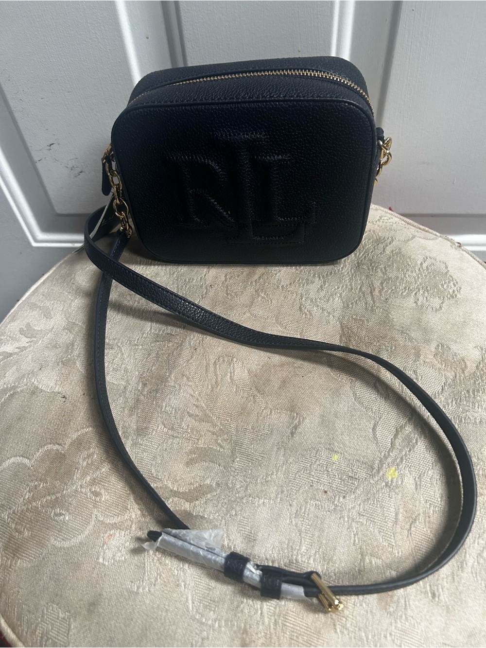 Ralph Lauren Black Camera Bag Embossed RL Pebbled Leather Crossbody - Picture 14 of 16
